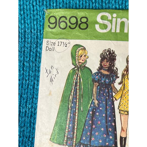 Simplicity 9698 pattern 17 1/2 in Doll clothes dress gown cape wedding dress - Picture 2 of 5